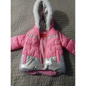 London Fog Toddler Girls Hooded Puffer Jacket Pink/Silver Size 3T